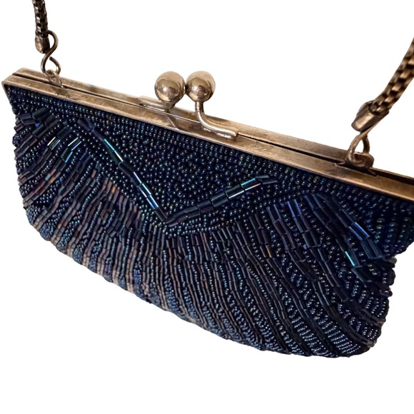 ADY vintage Beaded Evening Bag | Navy Blue | Chain Strap - Picture 2 of 6
